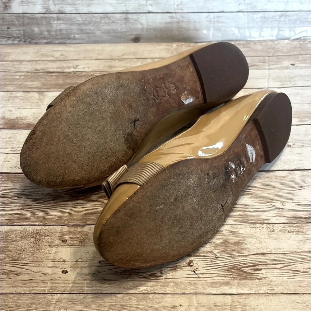 Tory Burch Tan Patent Flats with Gold Bow